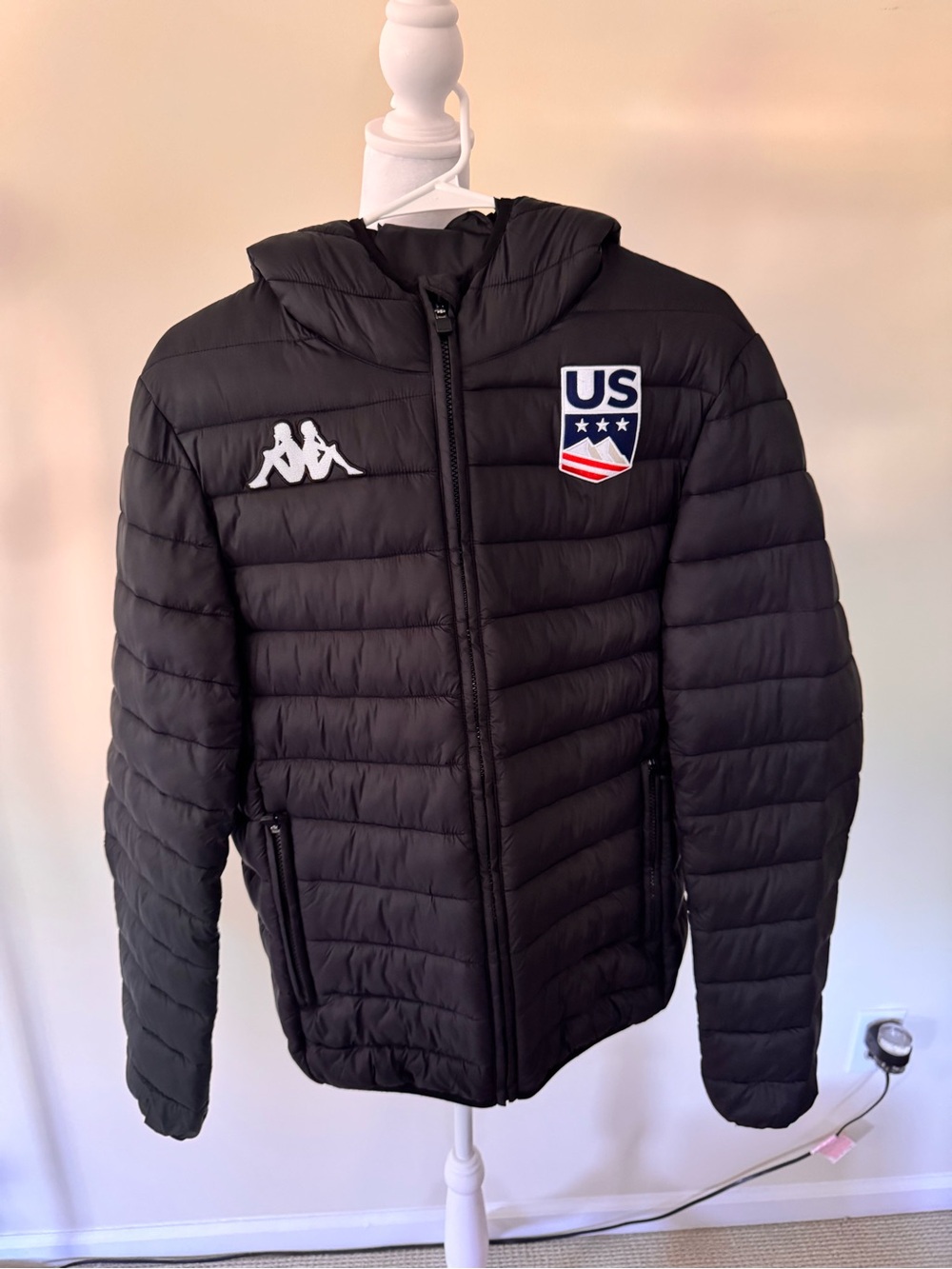 Kappa Black Men’s Quilted Puffer Jacket with US Crest